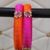 Orange with pink thread stone bangles